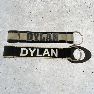 Lot Of 2 Personalized Dylan Keychain Set With Metal Rings Black Grey White